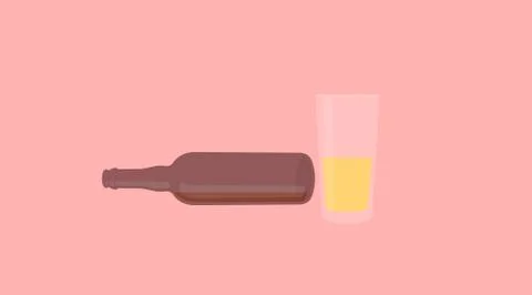 Empty Beer Bottle with a Glass Stock Illustration
