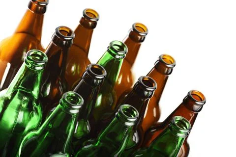 Empty beer bottles isolated on white background Stock Photos