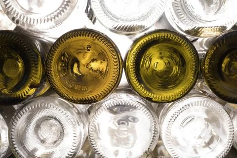 Empty beer bottles rack. Full frame. Alcohol theme. Stock-Fotos