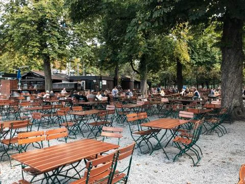 Empty beer garden Stock Photos