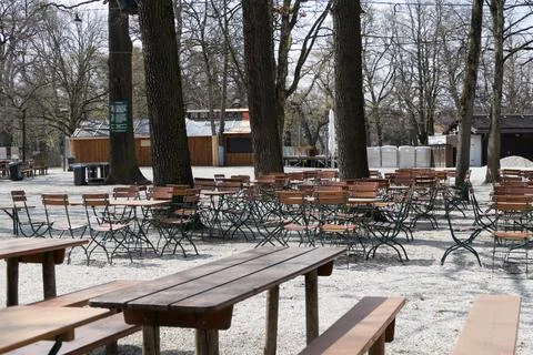 Empty beer garden Stock Photos