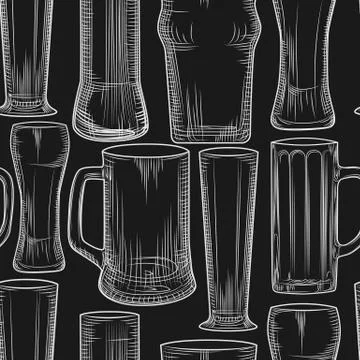 Empty beer mug seamless pattern on black chalkboard. Stock Illustration