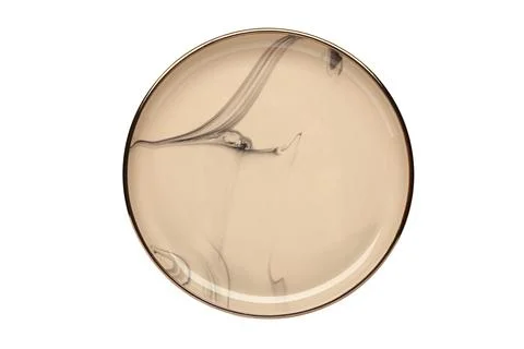 Empty beige ceramic plate isolated on white background. Stock Photos