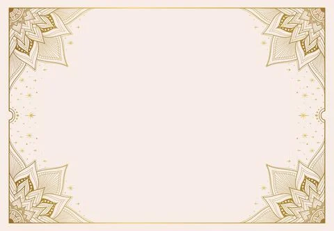 Empty beige frame with gold mandala patterns and stars on a light background Stock Illustration