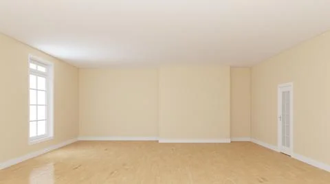 Empty Beige Interior Room with White Ceiling, Light Glossy Parquet, Plinth Stock Illustration