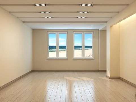 Empty Beige Interior with a Sea View Stock-Illustration