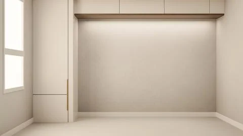 Empty beige room and build in cabinet in square pillar with wooden handle a.. Stock Illustration