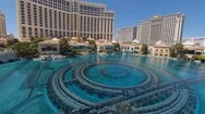 Empty Bellagio Fountain Las Vegas News Casino 4K Aerial Stock Footage
