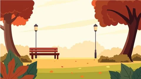 Empty Bench and Fallen Leaves in Autumn City Park Stock Illustration