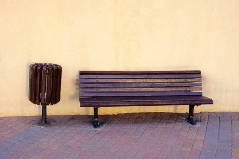 Empty bench and garbage can in Israel Stock Photos