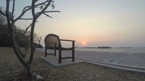 Empty Bench And Sunrise Timelapse Over Ocean Stock Footage 127591009