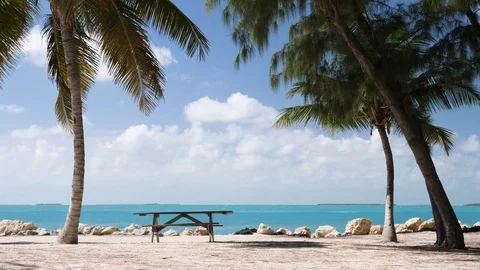 Empty bench on carribean background Stock Footage 121376474