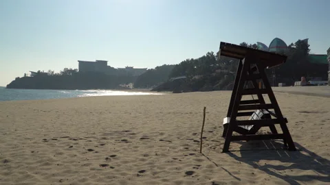 Empty bench from chuam beach Stock Footage 152985570