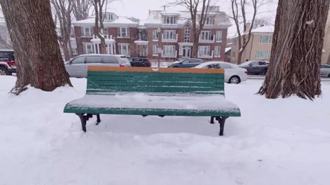 Empty bench covered with fresh winter snow Stock Footage 323972519