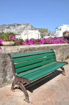 Empty bench during the siesta time Stock Photos