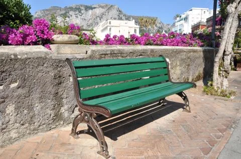 Empty bench during the siesta time 스톡 사진