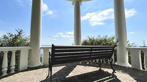 Empty bench overlooking the Black Sea in Sochi, Russia Stock Photos
