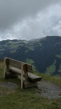 Empty Bench Overlooking Mountain Landscape Stock Photos
