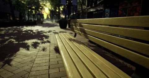 Empty bench in a quiet park on a sunny afternoon Ilustração Stock