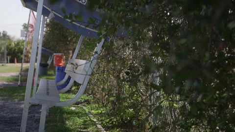 Empty Bench on the Side of a Field Stock Footage 141088679