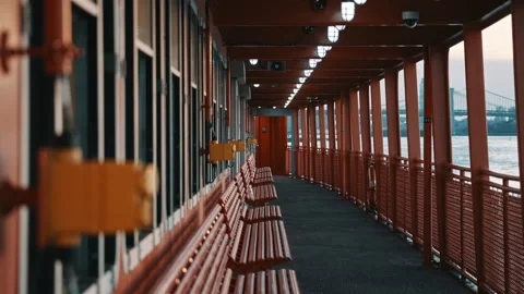 Empty Benches on Staten Island Ferry Deck Stock Footage 309866299
