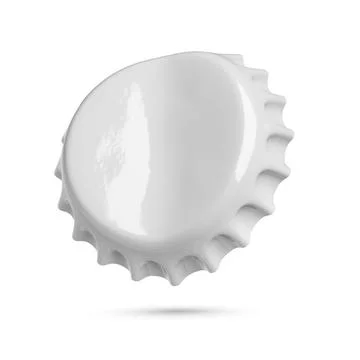 Empty bended gray soda or beer crown cap isolated on white background. Stock Photos