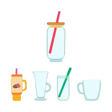 Empty beverage glasses cups and reusable tumblers Stock Illustration
