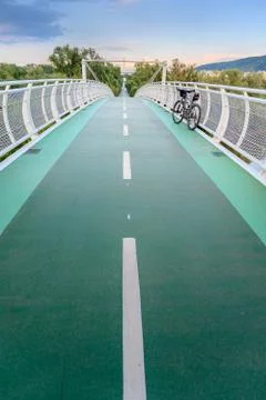 Empty bicycle bridge (called Freedom bridge) connecting two countries Slovaki Stock Photos
