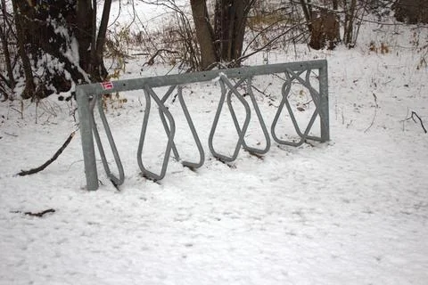 Empty bicycle rack in snow Stock Photos
