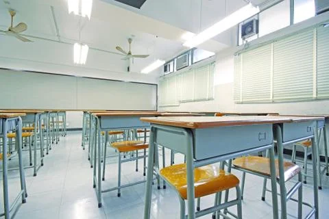 Empty big classroom at school Stock Photos