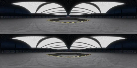 Empty Big Hall with Elevator in the Center VR 360 stereo. Video stock 242070956