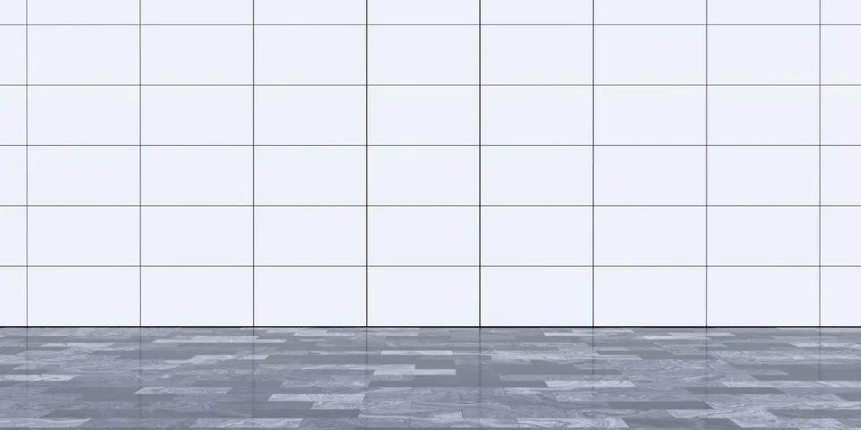 Empty big white hall building interior with white wall tiles and dark marble Stock Illustration
