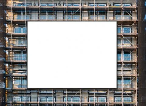 Empty billboard canvas on building facade, advertisment mockup Stock Photos