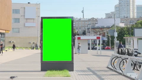 Empty billboard with a green screen for advertising in the park on the city Video stock 142201860