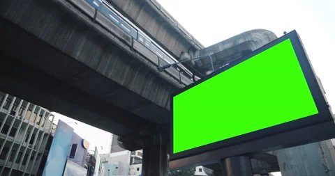 Empty billboard green screen on Electric train station in cyberpunk urban city Vidéo 156440720