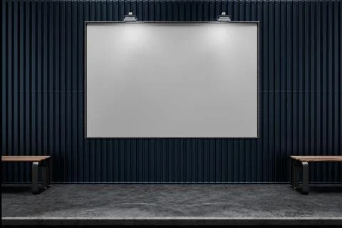 Empty billboard on a metal wall. Billboard on a city street wall at night. Empty Stock Illustration