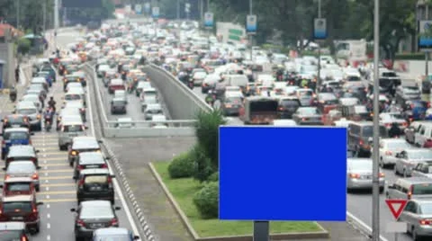 Empty billboard in traffic jam, ideal for advertisement Stock-Footage 12177033