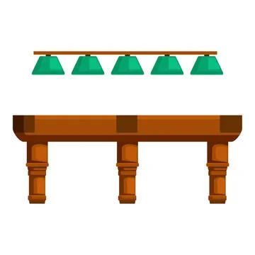 Empty billiard table with green lamps hanging above Illustrazione stock