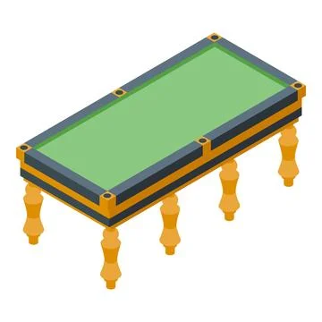 Empty billiard table with green surface and ornate wooden legs in isometric.. Illustrazione stock