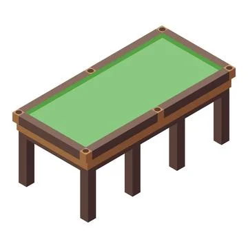 Empty billiards table with green cloth and wooden legs in isometric view Stock Illustration