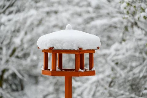 Empty bird feeder in the snow Stock Photos