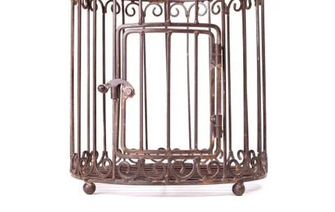 Empty birdcage on white background Stock Photos