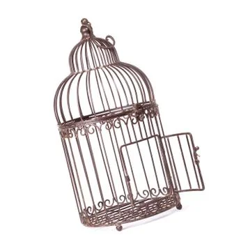 Empty birdcage on white background Stock Photos