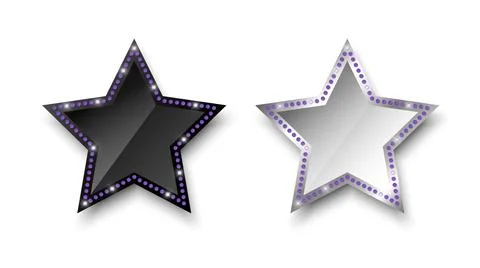 Empty black and silver star badges decorated with purple gems. Shiny template Stock Illustration