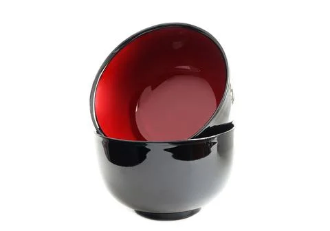 Empty black bowl on a white background. Japanese empty red bowl Stock Photos