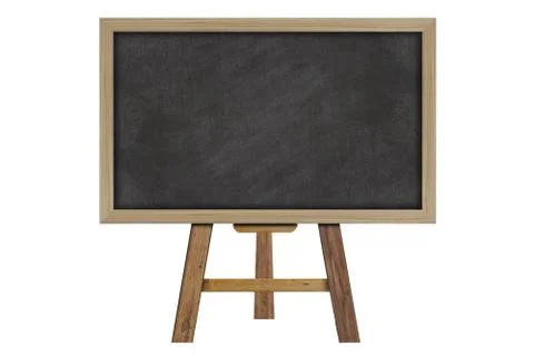 Empty black chalkboard on easel front view isolated on white background. With Stock Photos