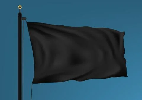 Empty Black Clear Flag Waving In Clean Blue Sky 库存插图