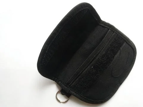 Empty Black Fabric Key Pouch on White Background Stock Photos