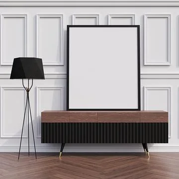 Empty Black Frame on Console in Elegant Interior for Mockup Stock Illustration