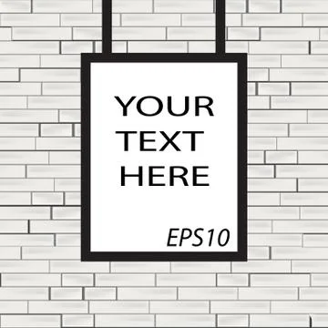 Empty black frames on white brick wall with spotlights. Stock Illustration